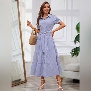 Striped Blue & White Maxi Dress